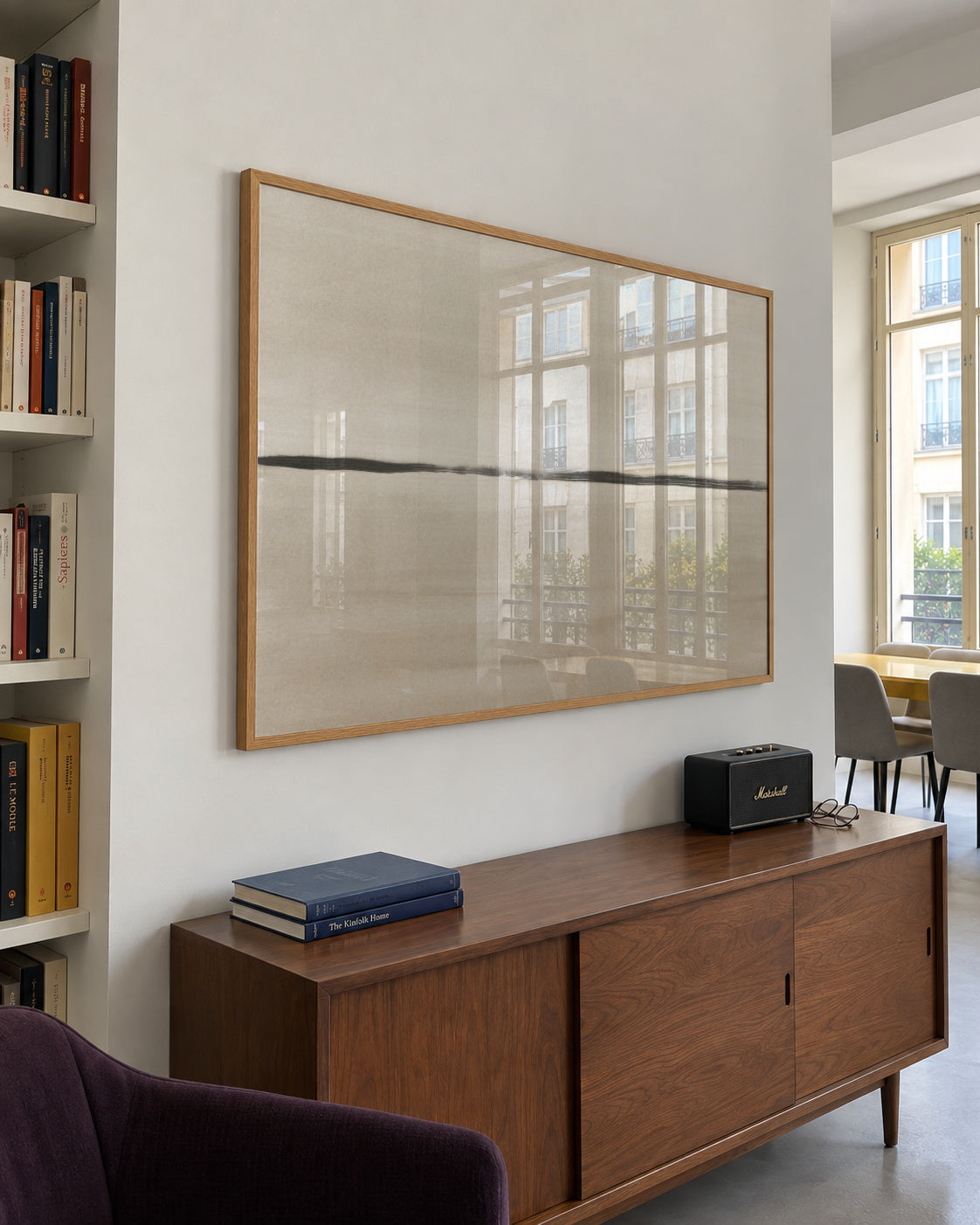 Minimalist horizon in beige tones - Framed poster in an interior