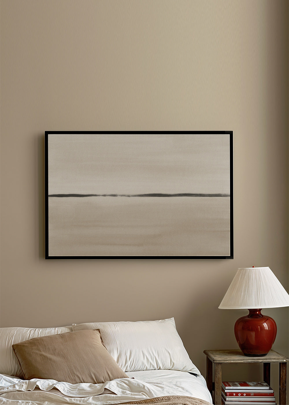 Minimalist horizon in beige tones - Framed poster in an interior