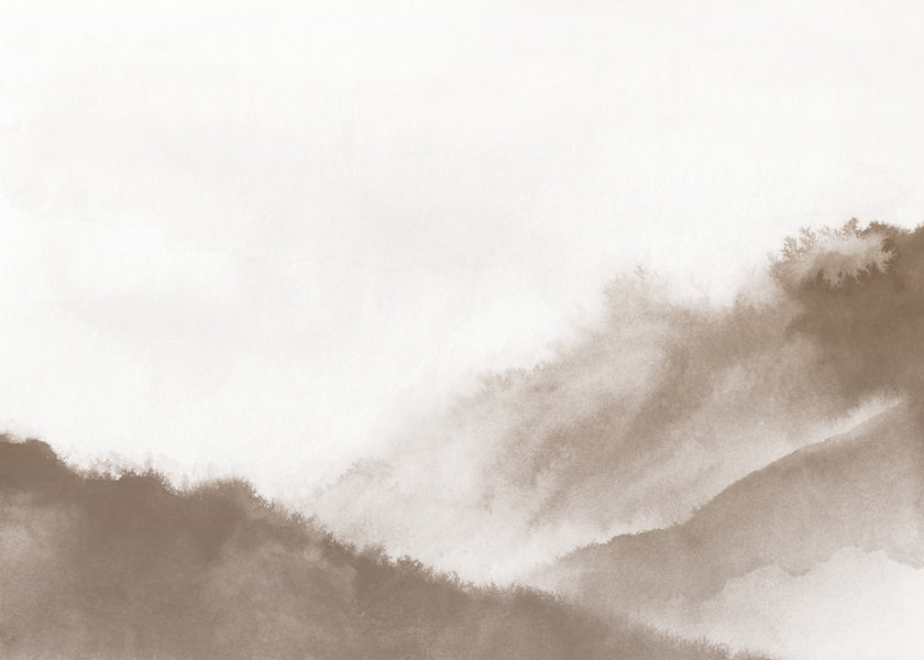 Misty mountains in sepia tones