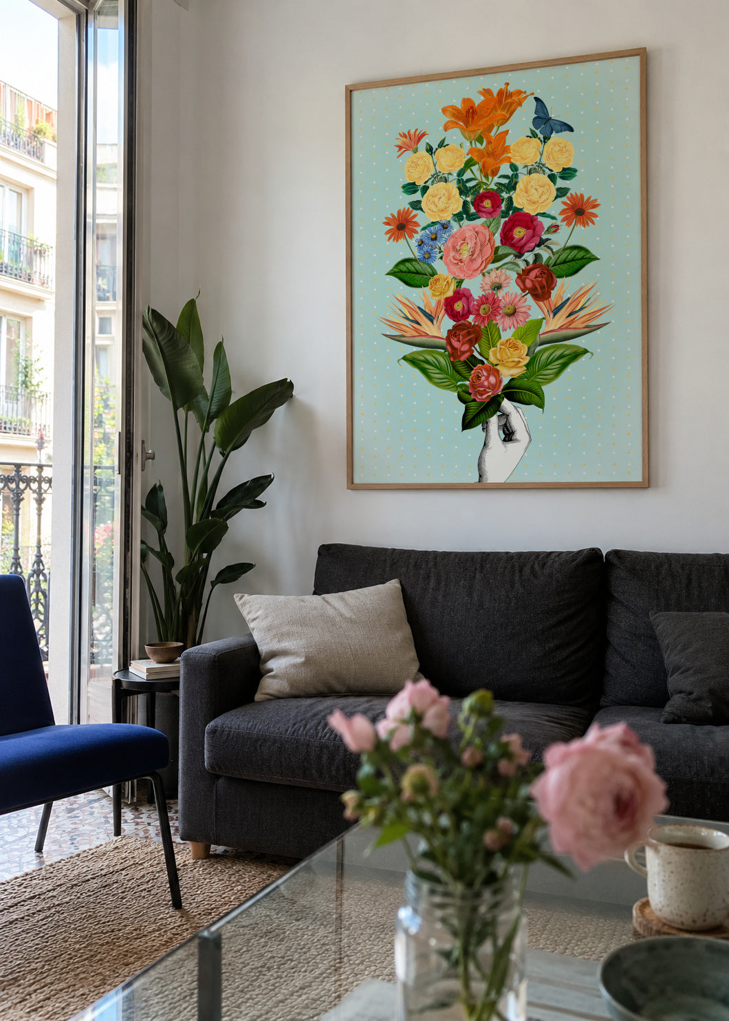 Botanical Blue - Framed poster in an interior