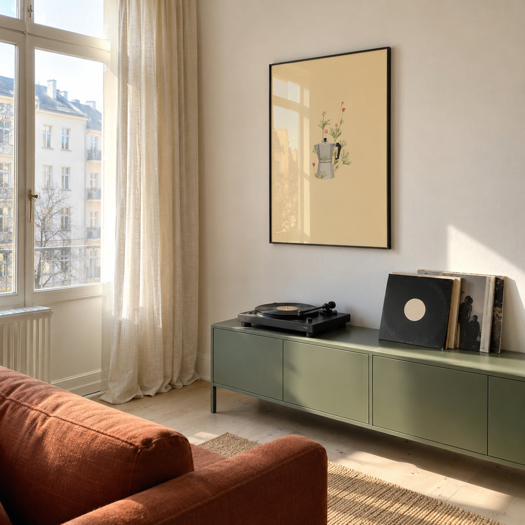Floral moka express - Framed poster in an interior