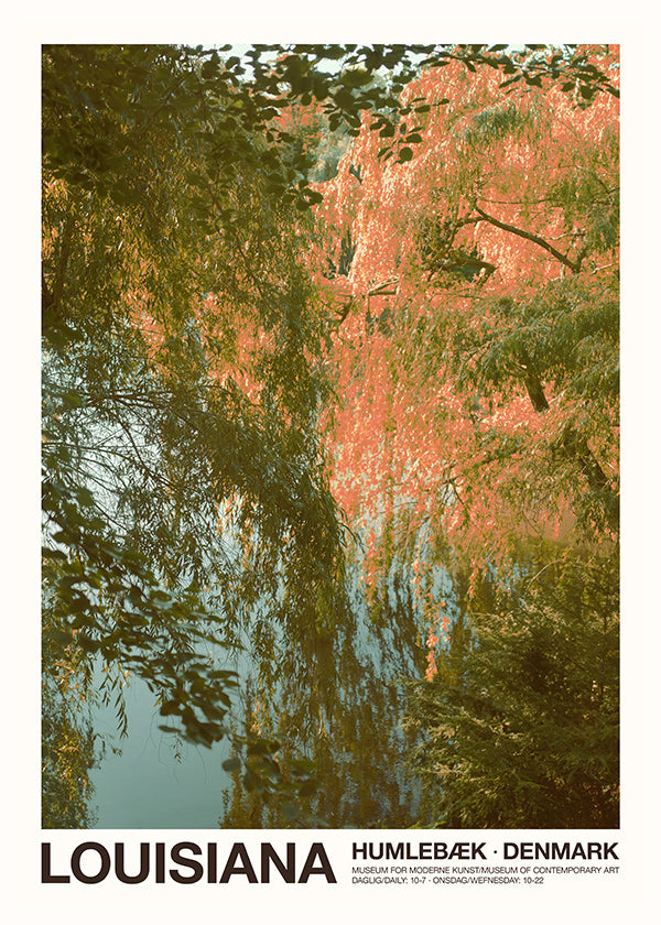 Quadro paesaggistico con lago e riflessi rosa