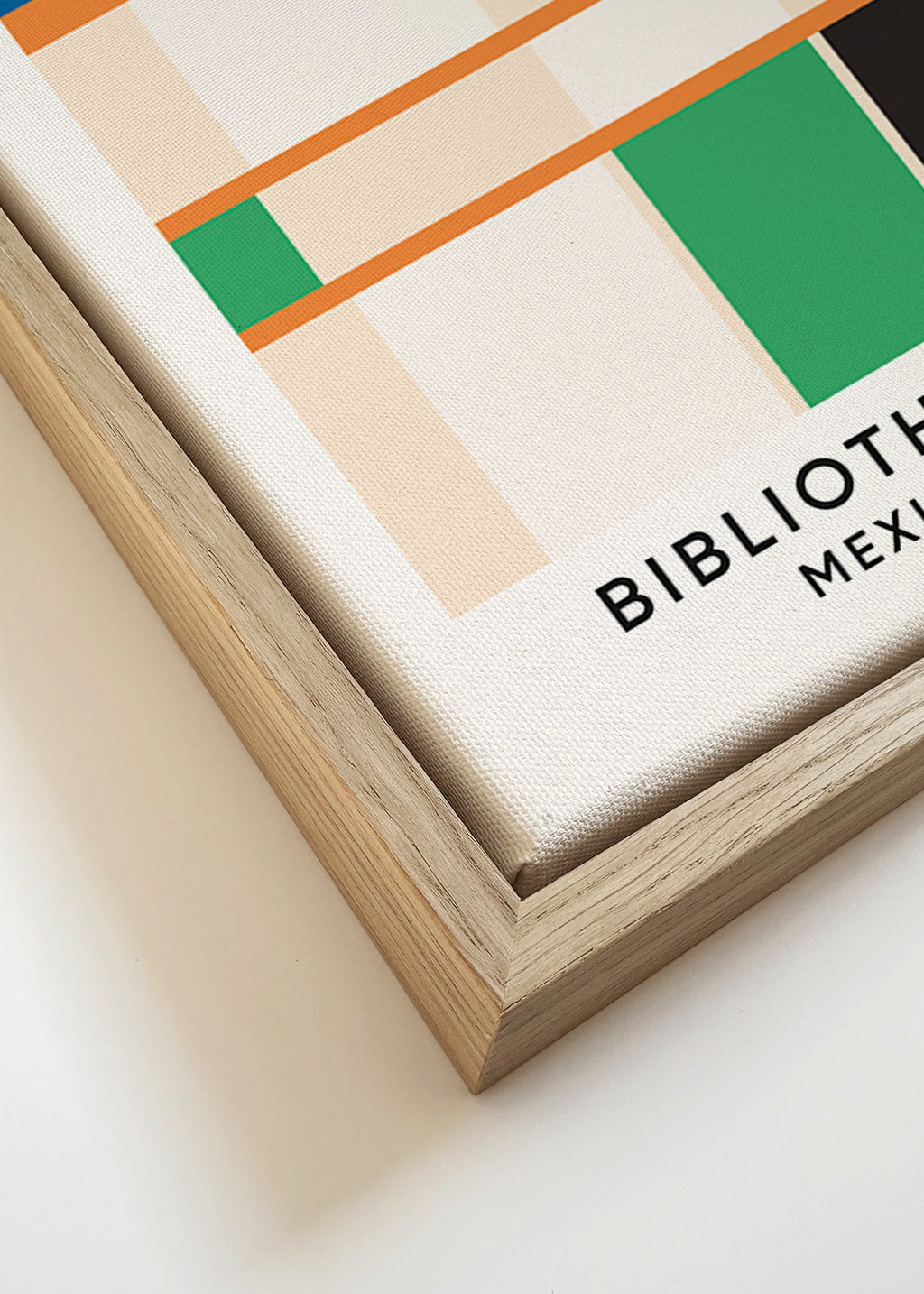 Quadro geometrico a blocchi con tipografia 'Bibliothèque'