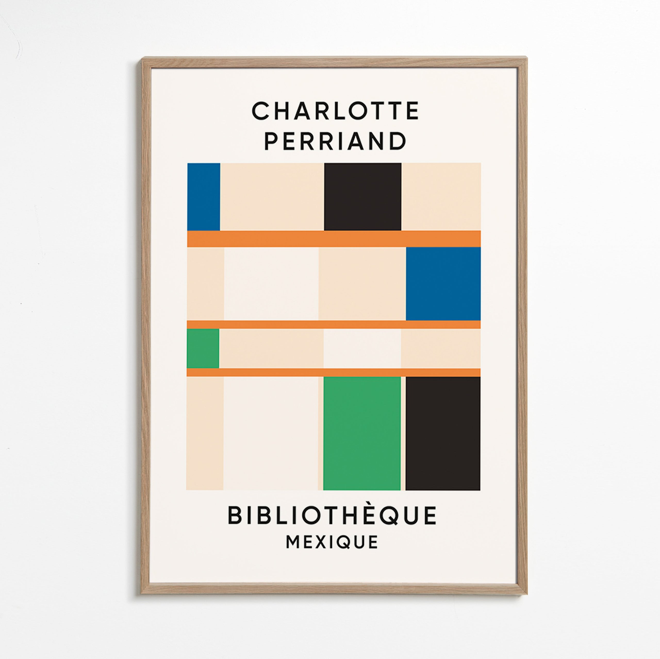 Quadro geometrico a blocchi con tipografia 'Bibliothèque'