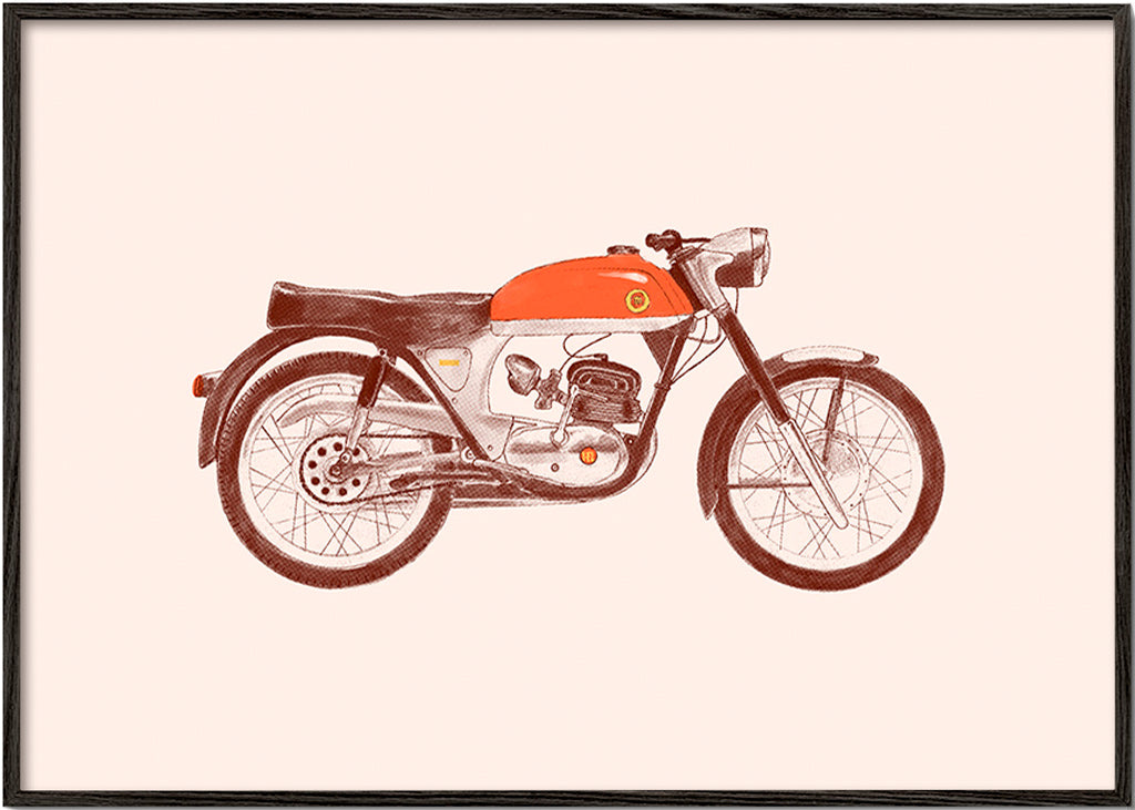 Stampa vintage moto rossa illustrata