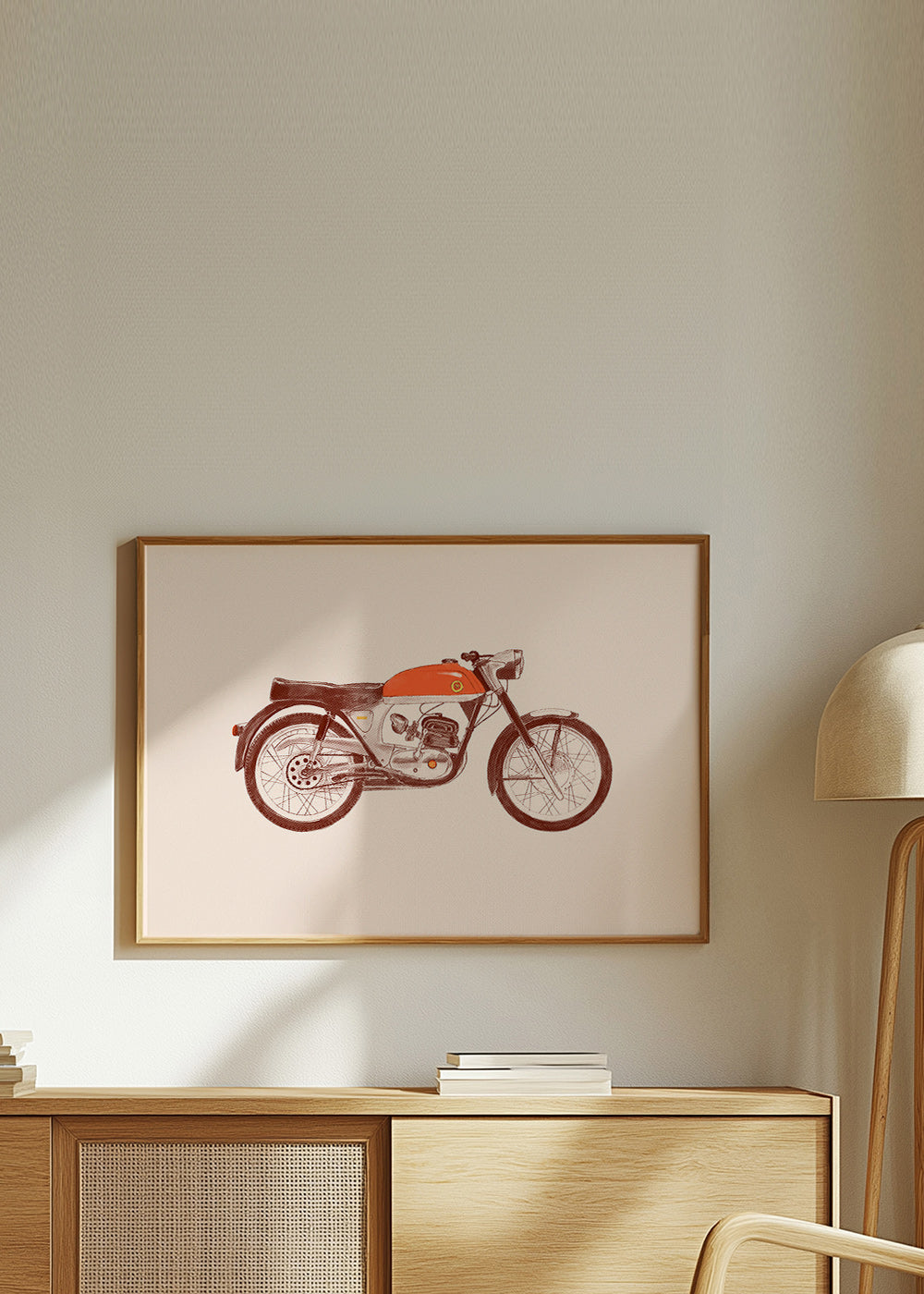 Stampa vintage moto rossa illustrata