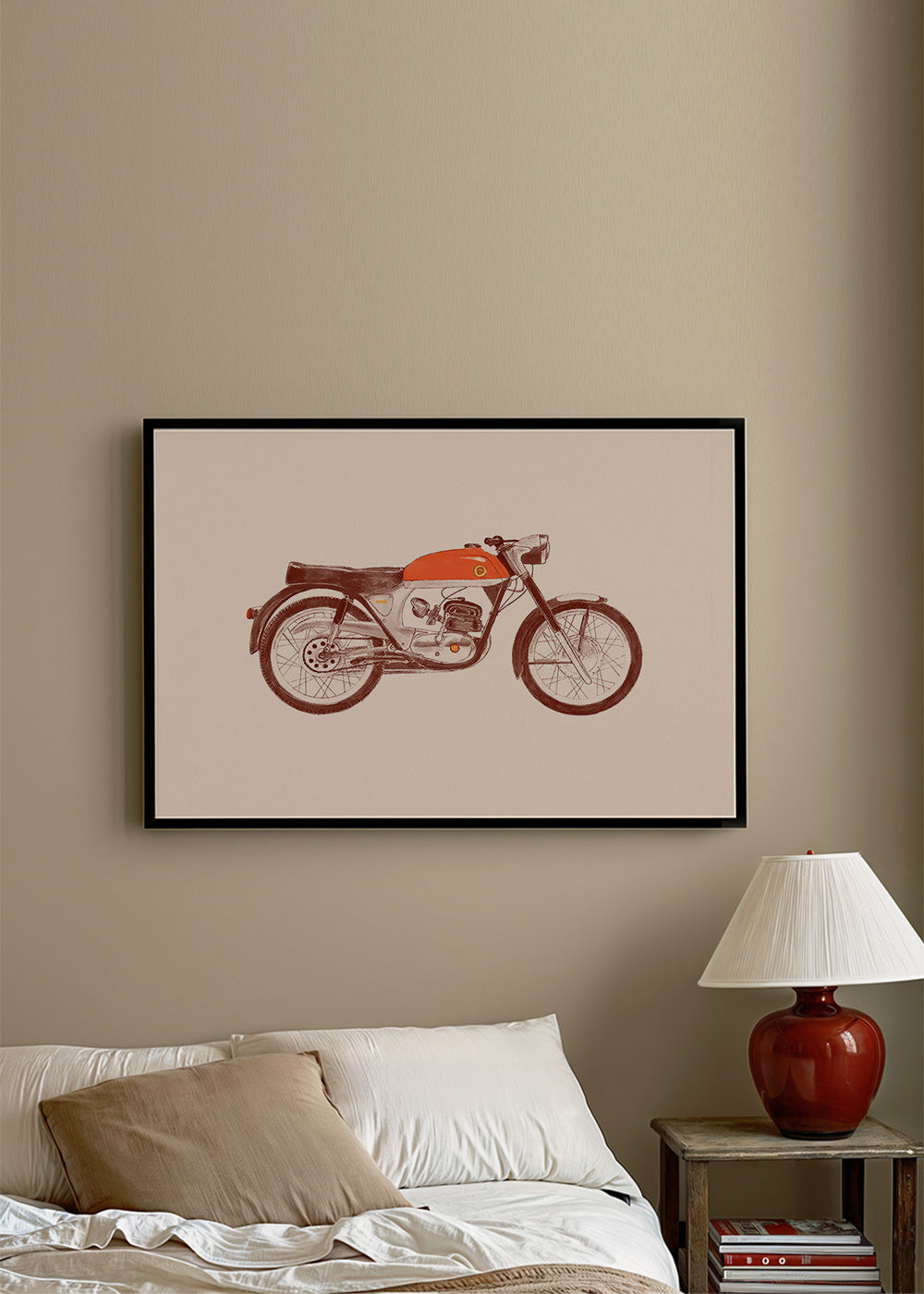 Stampa vintage moto rossa illustrata