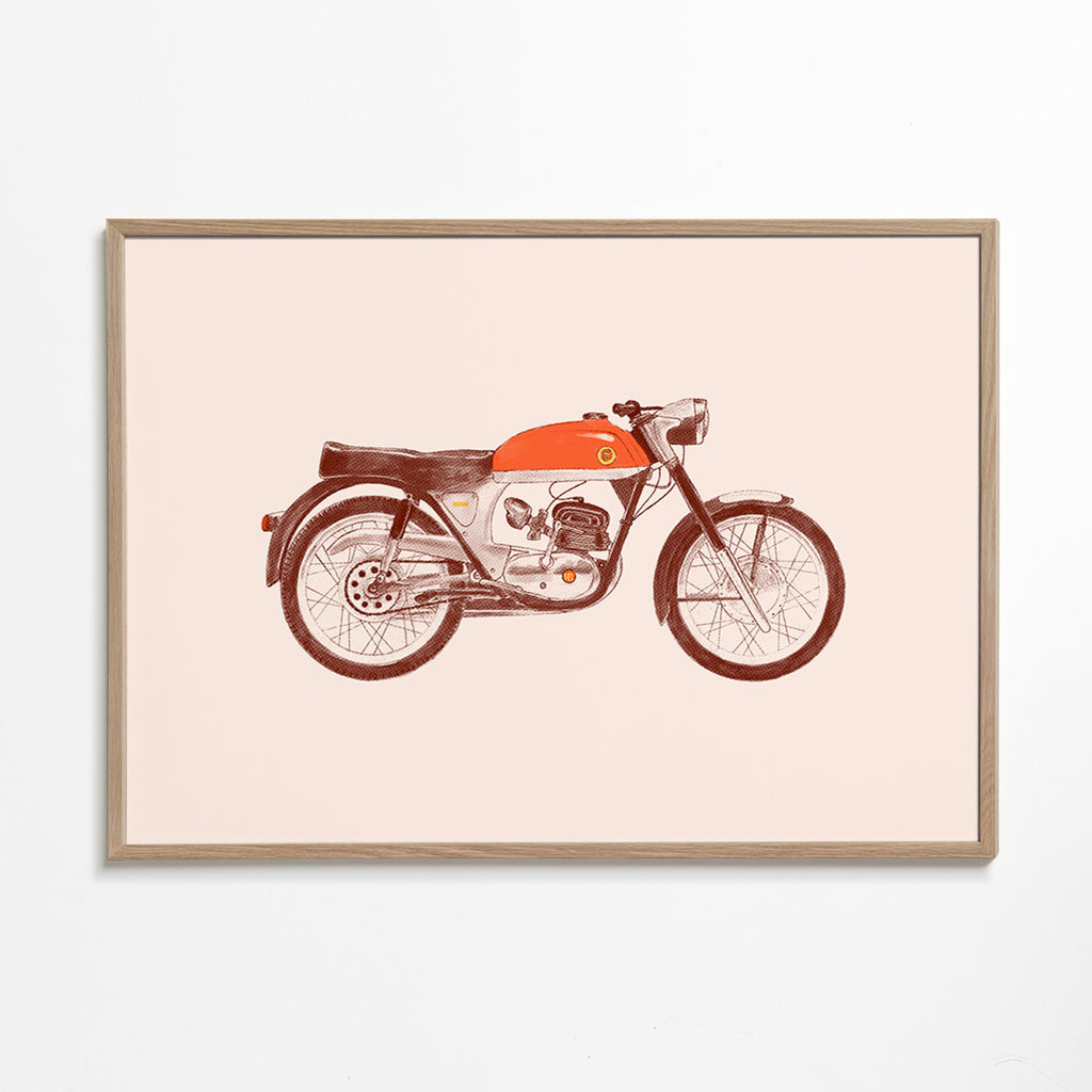 Stampa vintage moto rossa illustrata