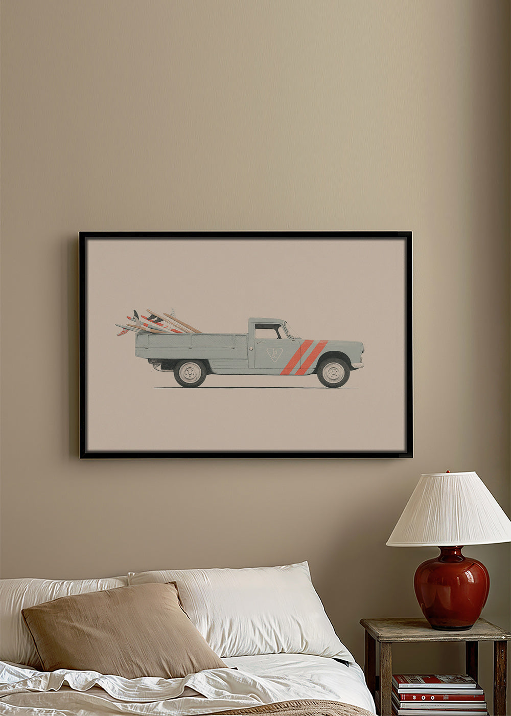 Stampa vintage pickup con tavole da surf