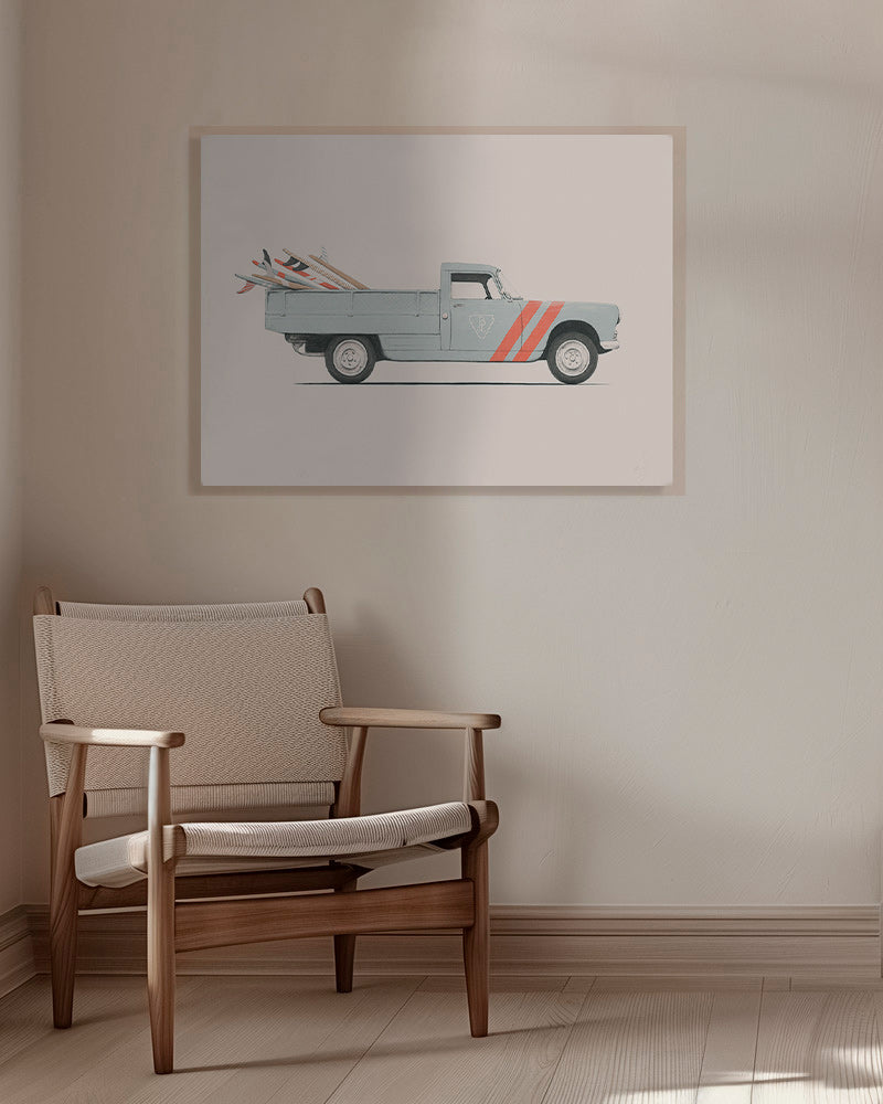 Stampa vintage pickup con tavole da surf