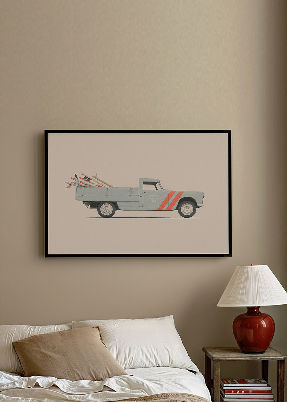 Stampa vintage pickup con tavole da surf