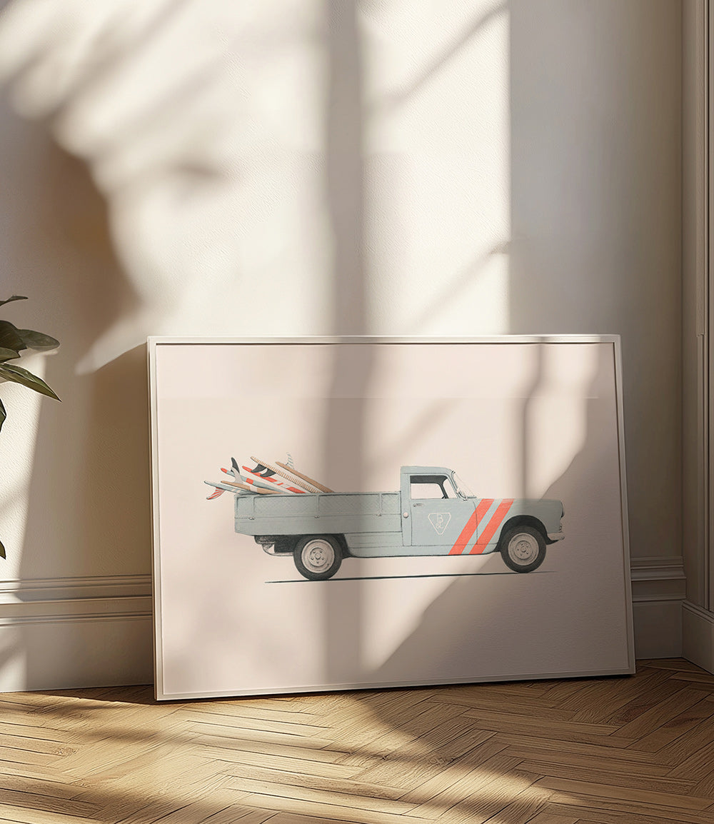 Stampa vintage pickup con tavole da surf