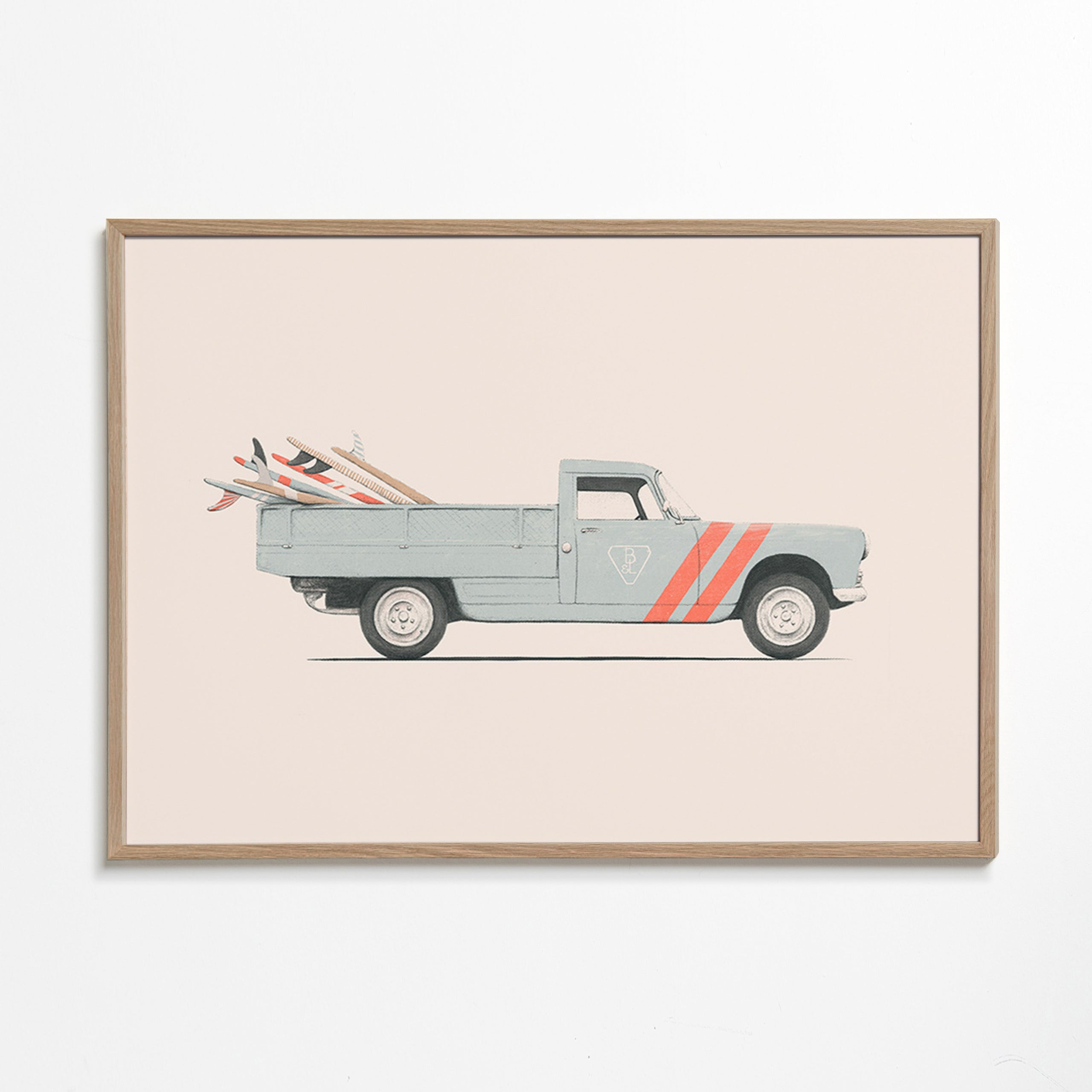 Stampa vintage pickup con tavole da surf