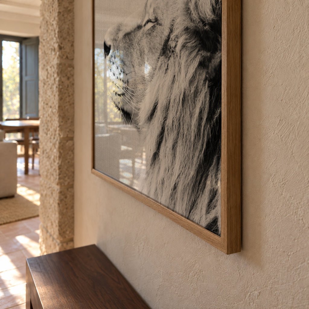 Lion Portrait - Black & White - Framed poster detail