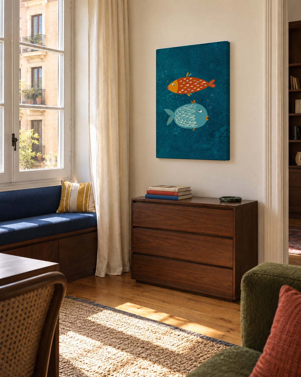 Suspicious Fish - Unframed canvas in an interior