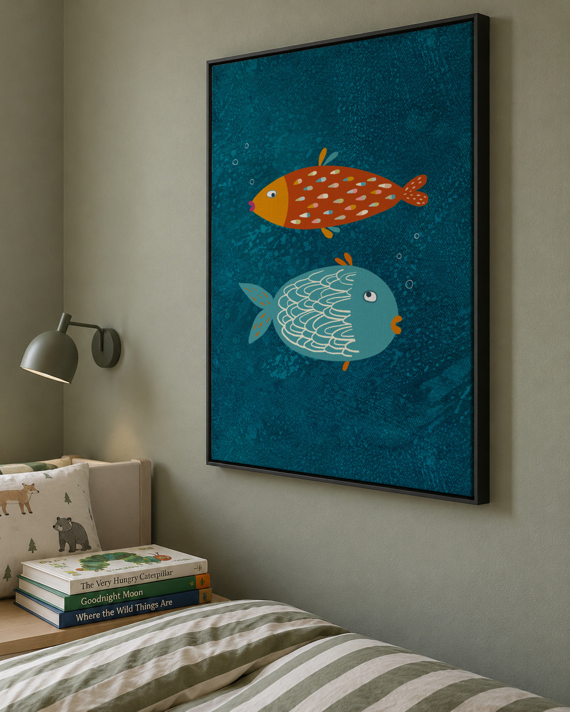 Suspicious Fish - Framed canvas in an interior