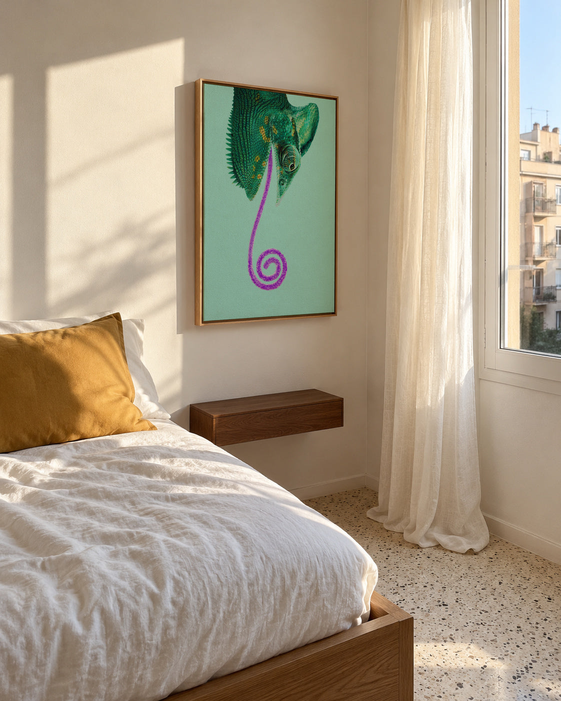Candy Chameleon - Framed canvas in an interior