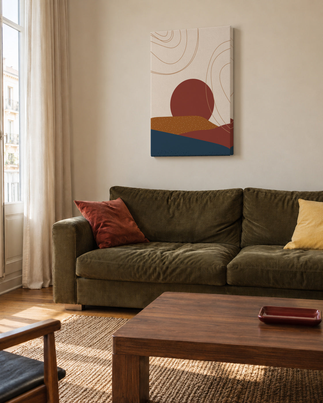 AbstractHill2 - Unframed canvas in an interior