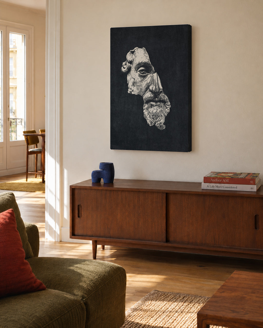 MARCUS AURELIUS / Ink - Dark - Unframed canvas in an interior