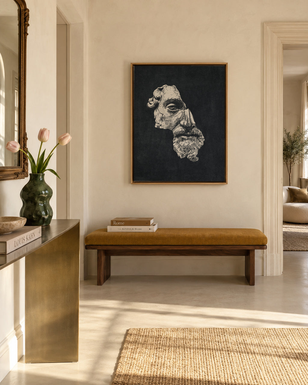 MARCUS AURELIUS / Ink - Dark - Framed canvas in an interior