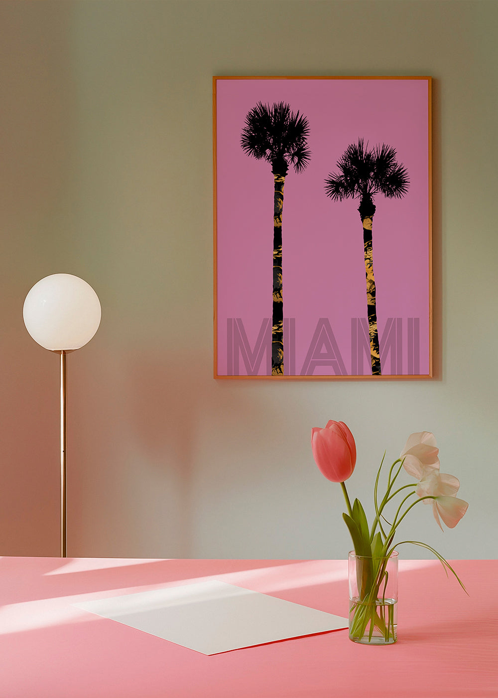Graphic Art PALM TREES MIAMI pink