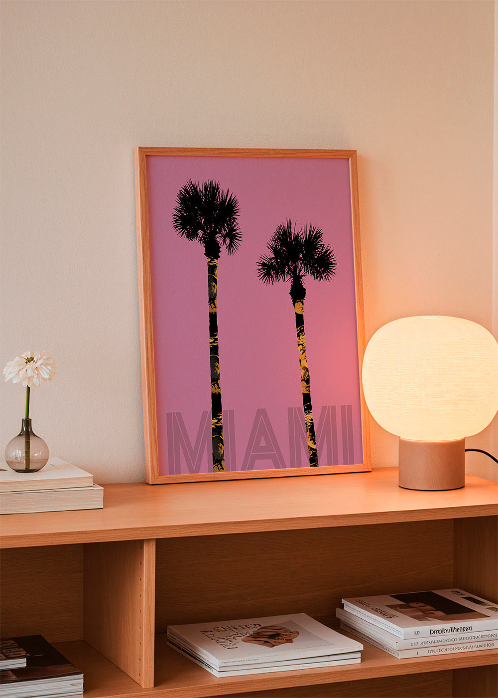 Graphic Art PALM TREES MIAMI pink