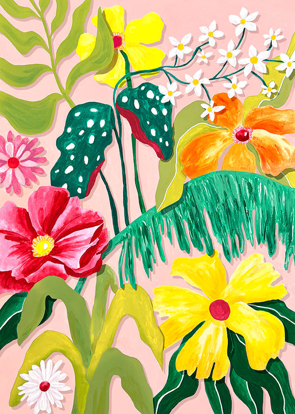 Stampa botanica con fiori vivaci