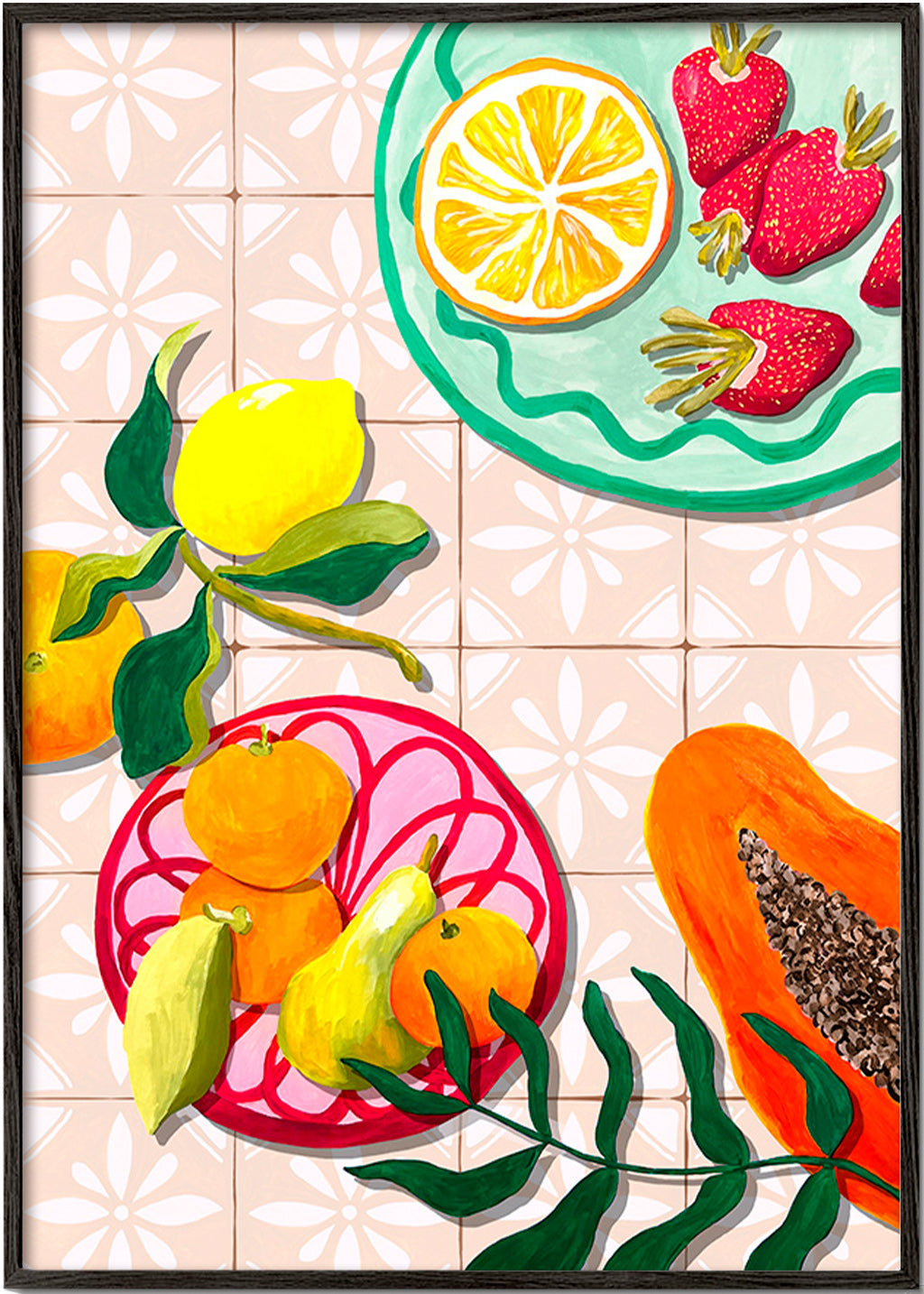 Arte da cucina con frutta e ceramica