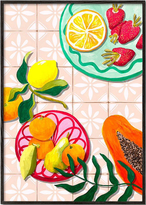 Arte da cucina con frutta e ceramica