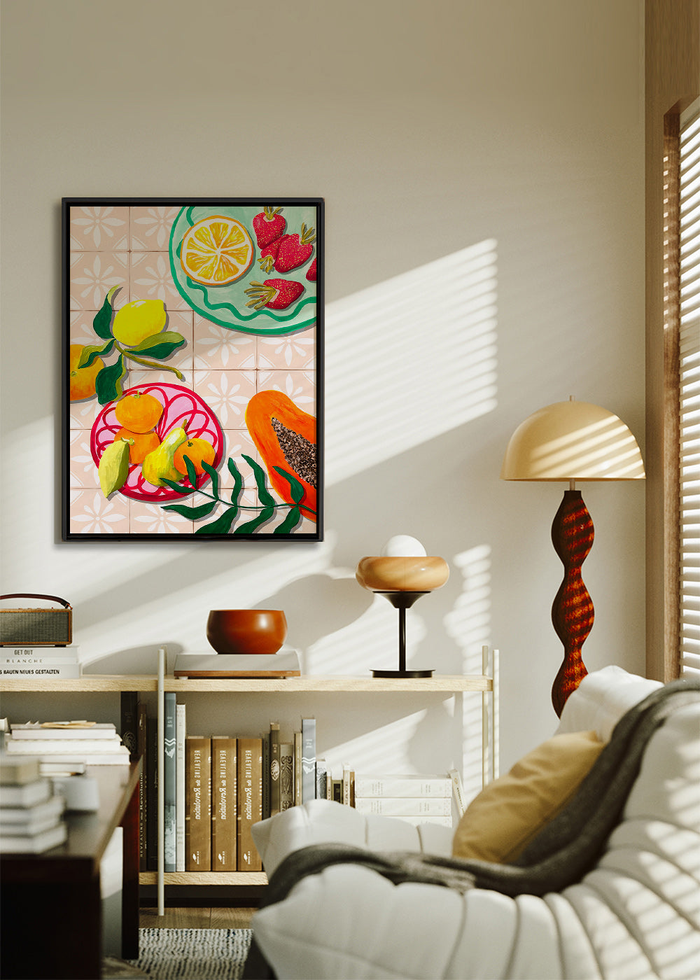 Arte da cucina con frutta e ceramica