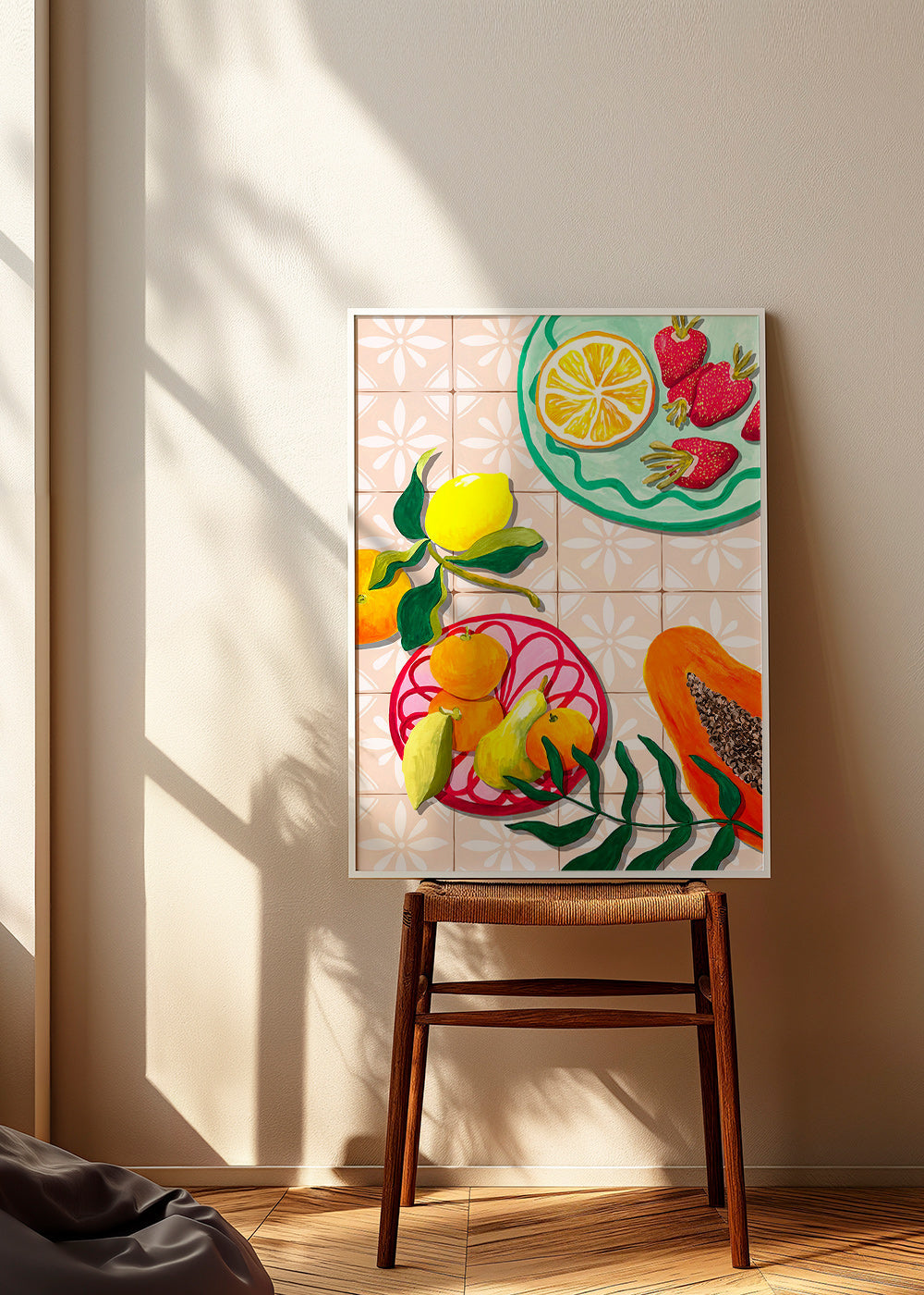 Arte da cucina con frutta e ceramica