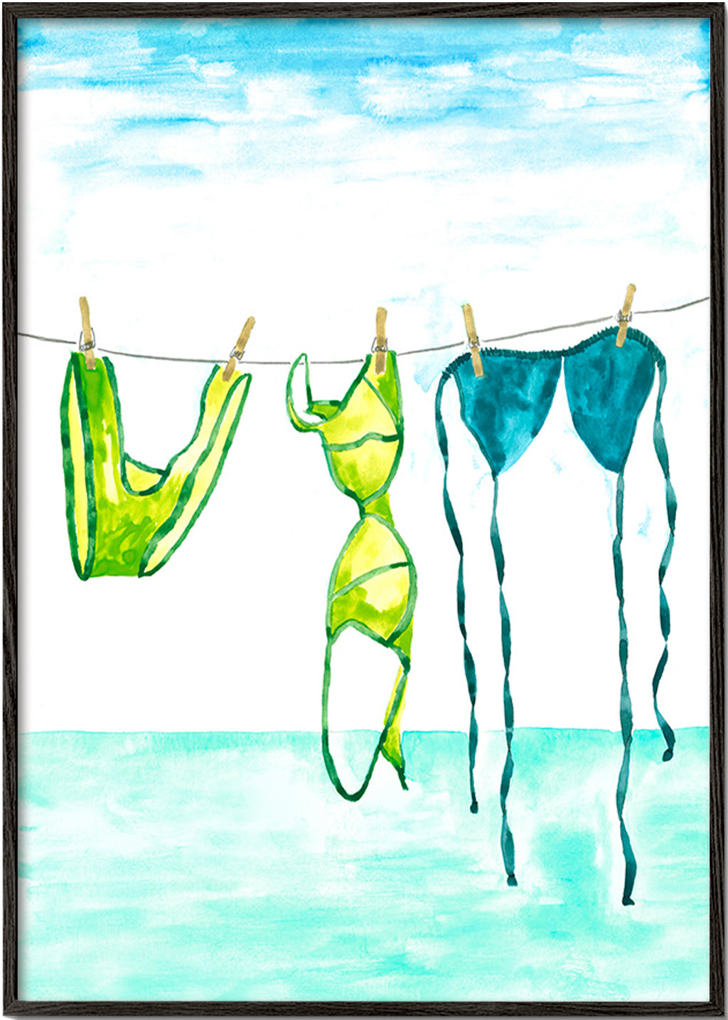 Illustrazione di costumi appesi in spiaggia