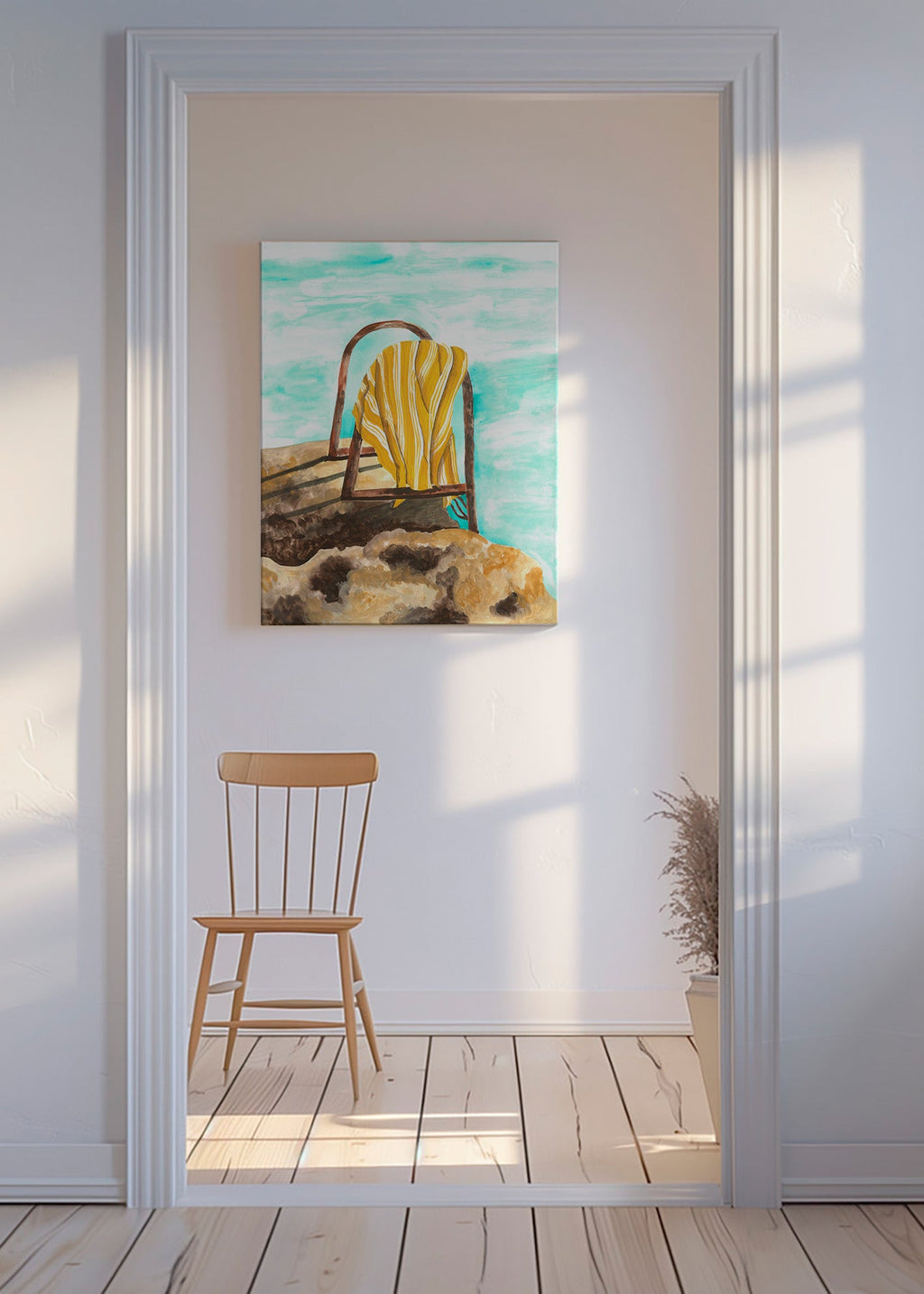 Quadro paesaggio con scala e asciugamano