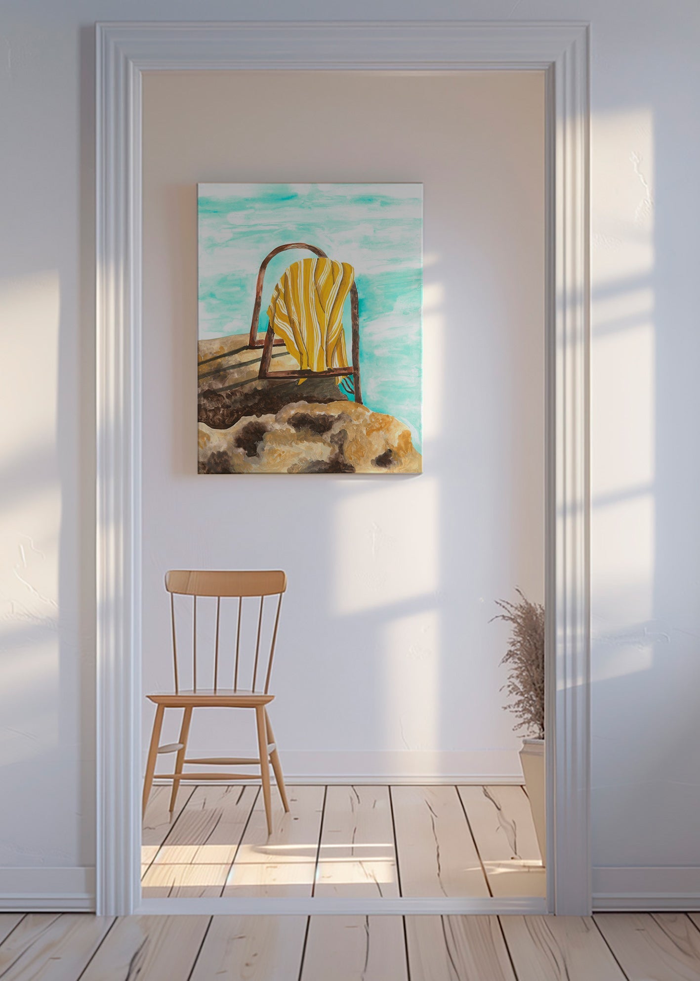 Quadro paesaggio con scala e asciugamano