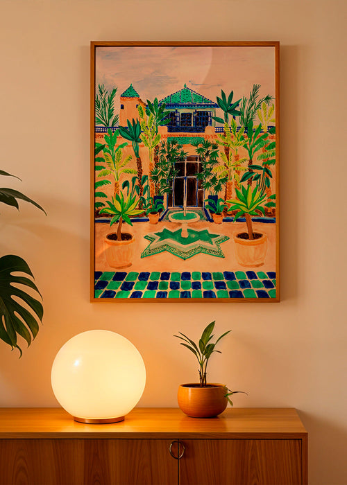 Stampa botanica Cortile con fontana e piastrelle