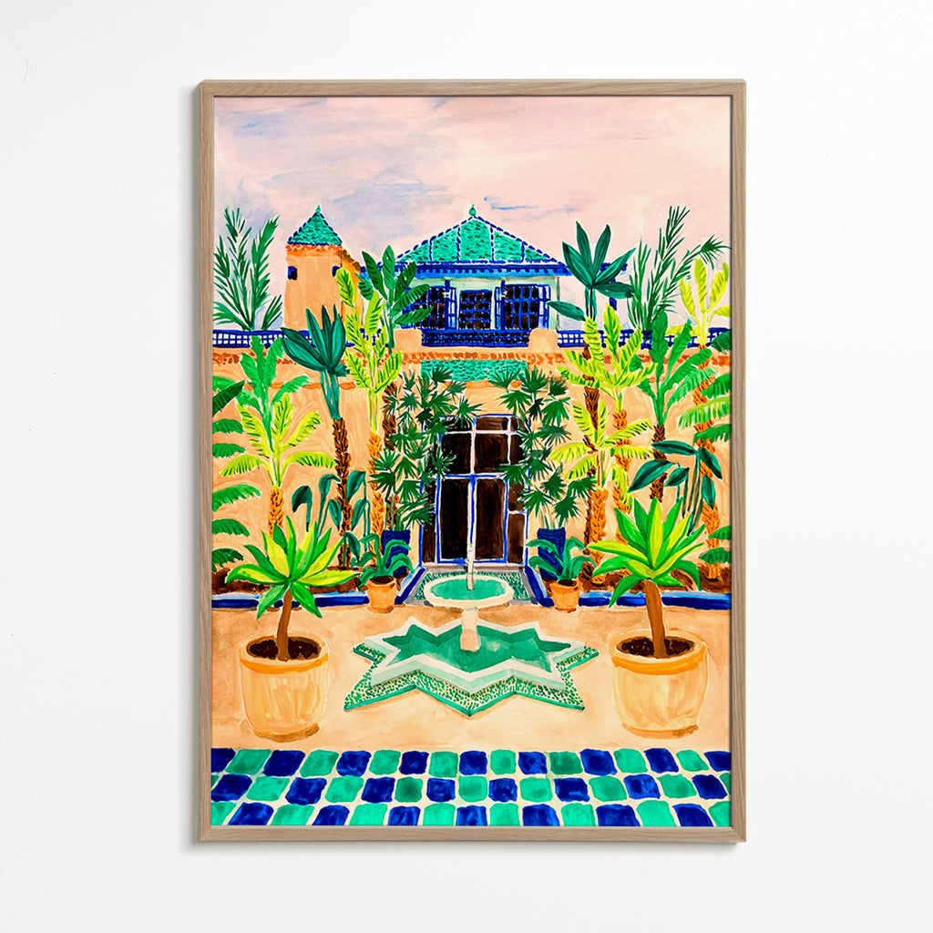 Stampa botanica Cortile con fontana e piastrelle