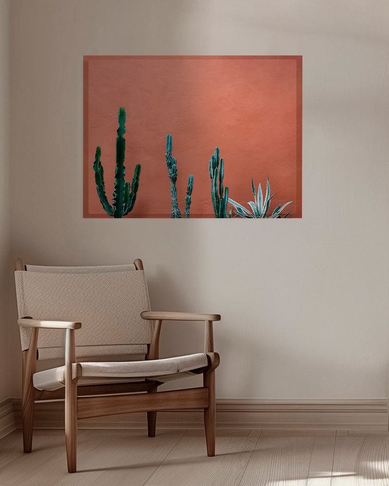 Stampa botanica con cactus su parete terracotta – Canvas