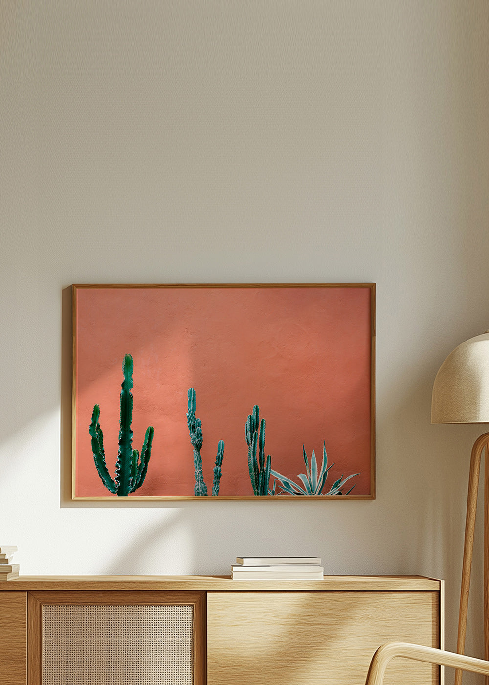 Stampa botanica con cactus su parete terracotta – Product1