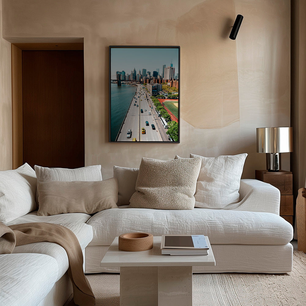 Poster di viaggio: skyline e ponte visti dall'alto – Canvas1