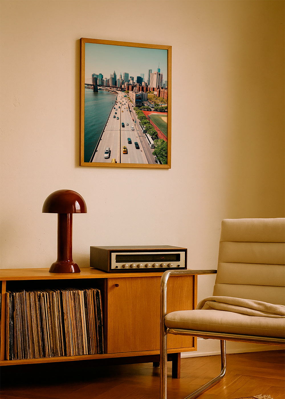Poster di viaggio: skyline e ponte visti dall'alto – Product1