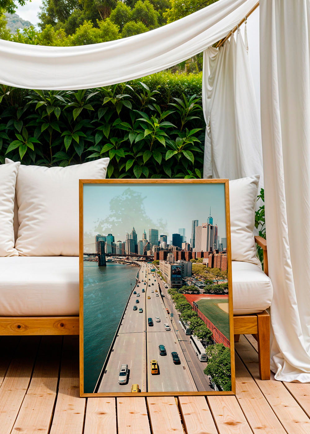 Poster di viaggio: skyline e ponte visti dall'alto – Product3