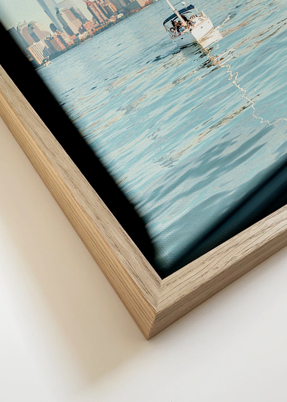 Poster di viaggio con barca a vela e skyline – Canvas detail