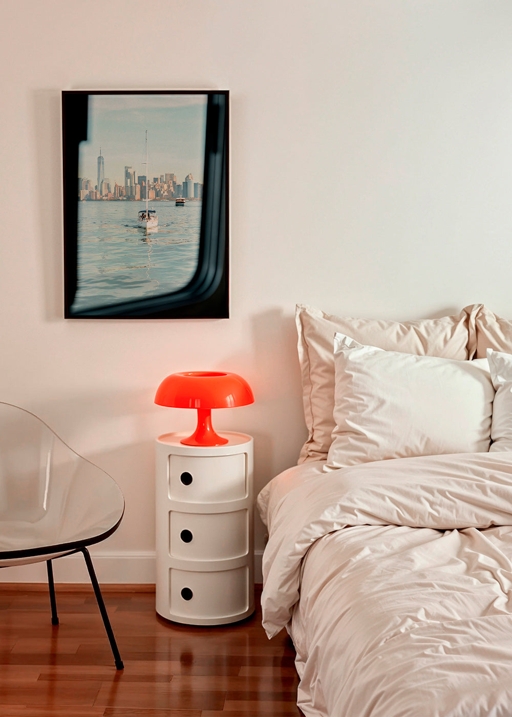 Poster di viaggio con barca a vela e skyline – Product2