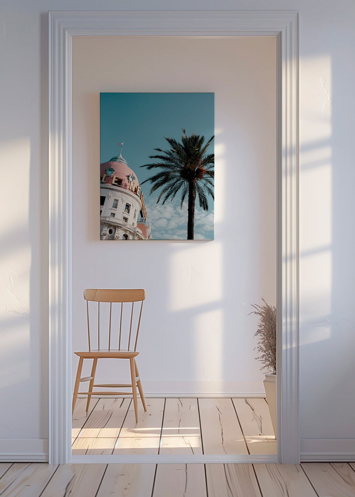 Quadro città Riviera con cupola e palma – Canvas