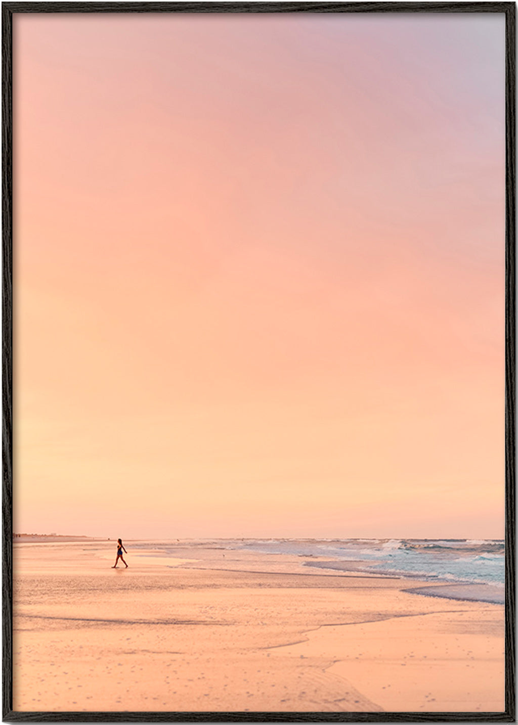 Arte paesaggistica: spiaggia all'alba in toni pastello – Black Frame