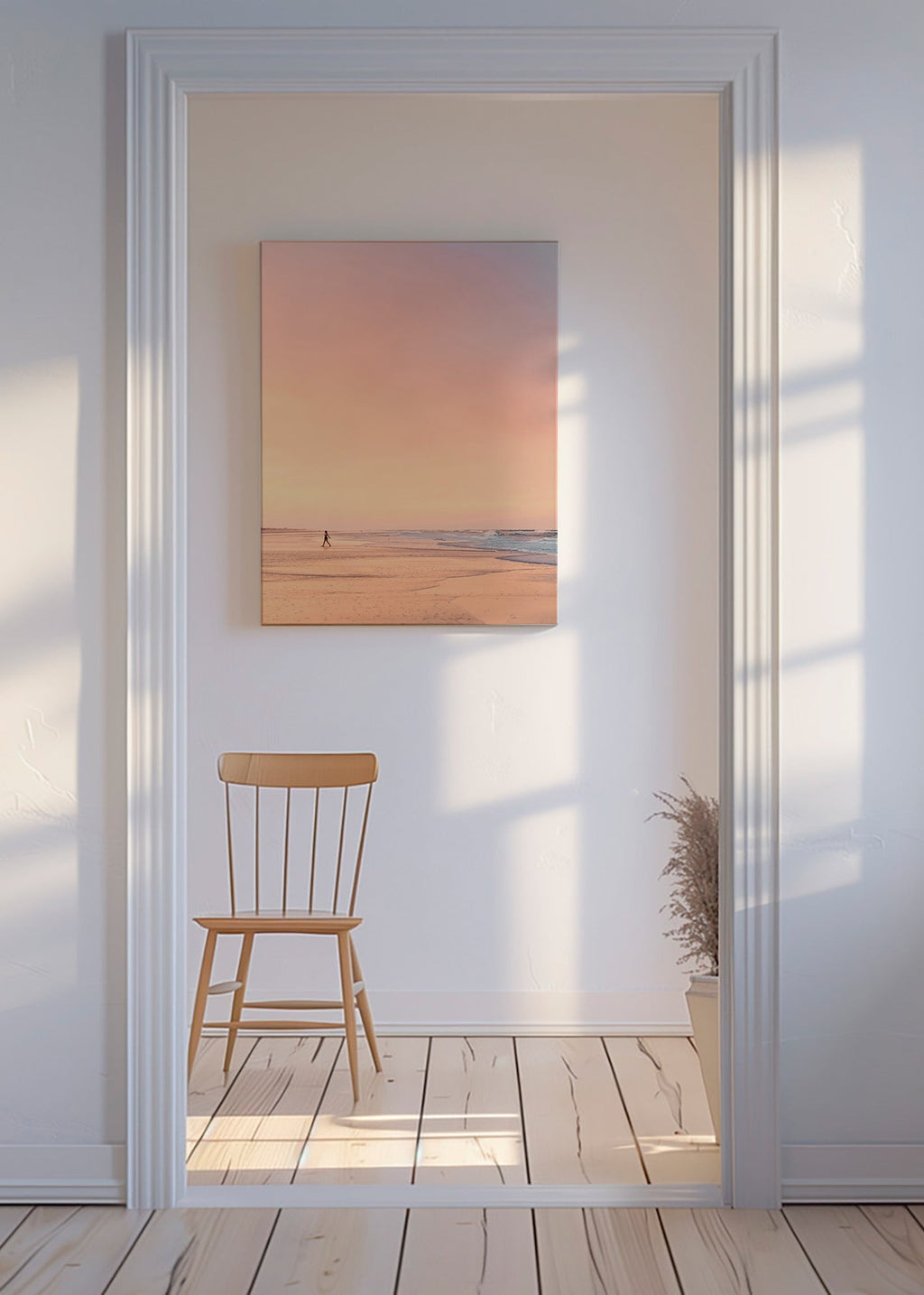 Arte paesaggistica: spiaggia all'alba in toni pastello – Canvas