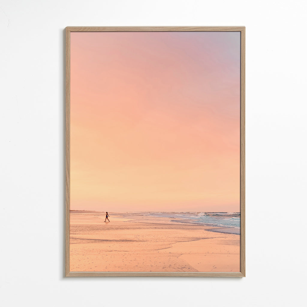 Arte paesaggistica: spiaggia all'alba in toni pastello – Oak Frame