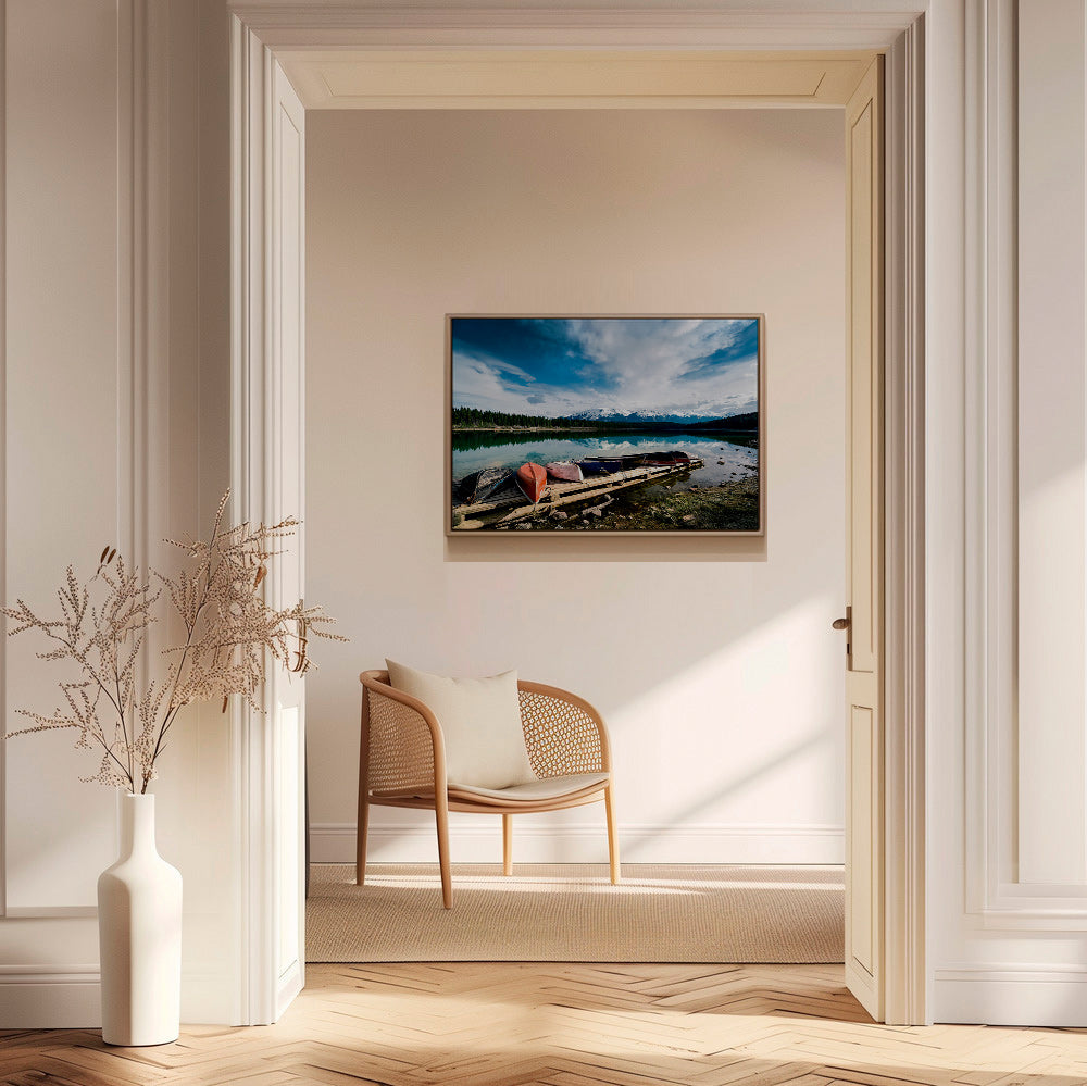 Quadro paesaggio con canoe sul pontile – Canvas1