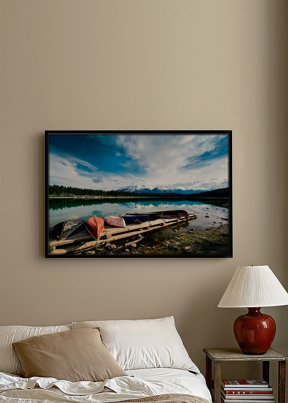 Quadro paesaggio con canoe sul pontile – Canvas2