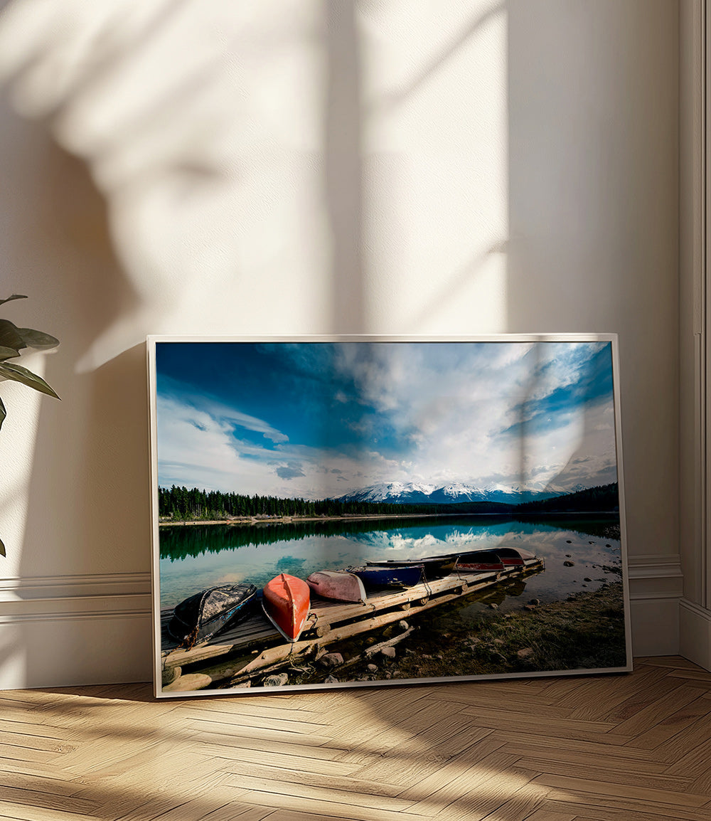 Quadro paesaggio con canoe sul pontile – Product1